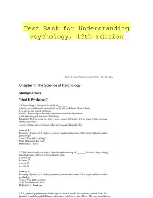 Test Bank for Understanding Psychology, 12th Edition