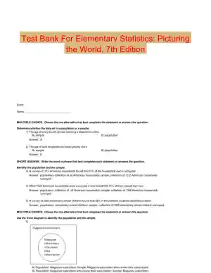 Test Bank For Elementary Statistics: Picturing the World, 7th Edition