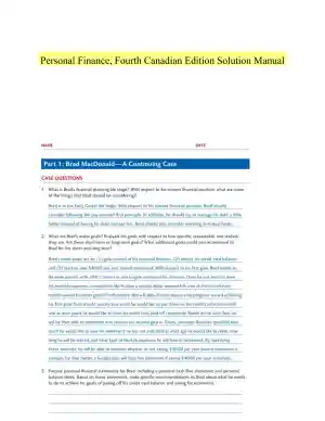 Personal Finance, Fourth Canadian Edition Solution Manual