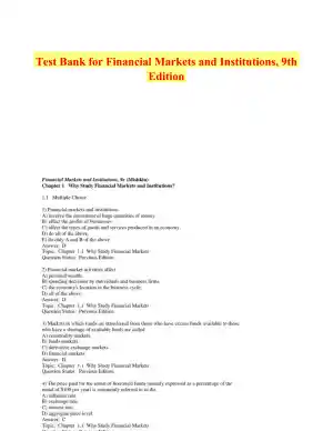 Test Bank for Financial Markets and Institutions, 9th Edition