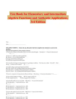 Test Bank for Elementary and Intermediate Algebra Functions and Authentic Applications, 3rd Edition