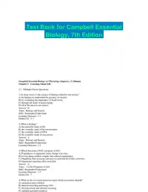 Test Bank for Campbell Essential Biology, 7th Edition
