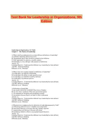 Test Bank for Leadership in Organizations, 9th Edition
