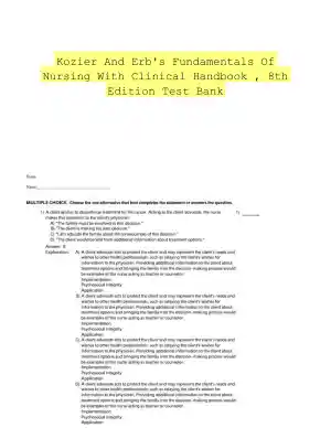 Kozier And Erb's Fundamentals Of Nursing With Clinical Handbook , 8th Edition Test Bank