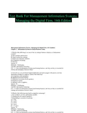 Test Bank For Management Information Systems: Managing the Digital Firm, 16th Edition