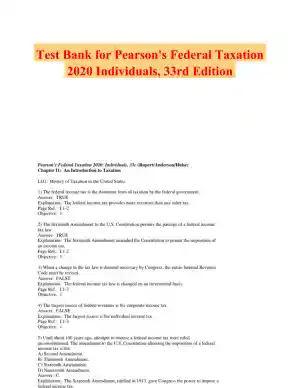 Test Bank for Pearson's Federal Taxation 2020 Individuals, 33rd Edition