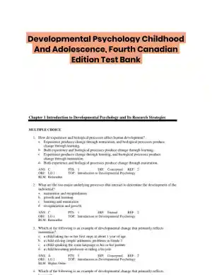 Developmental Psychology Childhood And Adolescence, Fourth Canadian Edition Test Bank