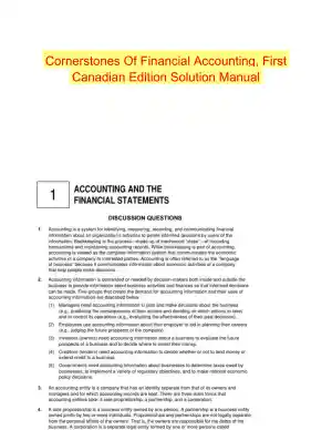 Cornerstones Of Financial Accounting, First Canadian Edition Solution Manual