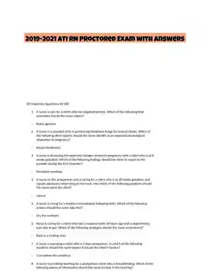 2019-2021 ATI RN Proctored Exam with Answers (50 Solved Questions)