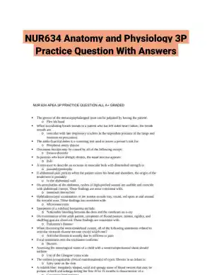 NUR634 Anatomy and Physiology 3P Practice Question With Answers (619 Solved Questions)