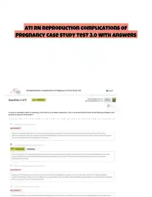 ATI RN Reproduction Complications Of Pregnancy Case Study Test 3.0 With Answers (5 Solved Questions)