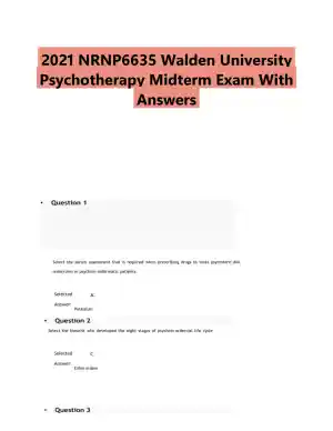 2021 NRNP6635 Walden University Psychotherapy Midterm Exam With Answers (200 Solved Questions)