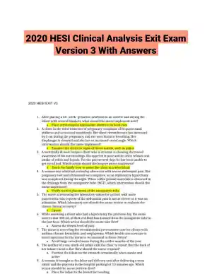 2020 HESI Clinical Analysis Exit Exam Version 3 With Answers (129 Solved Questions)