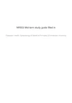 NR503 Population Health, Epidemiology and Statistical Principles Midterm Exam Study Guide With Answers (30 Solved Questions)