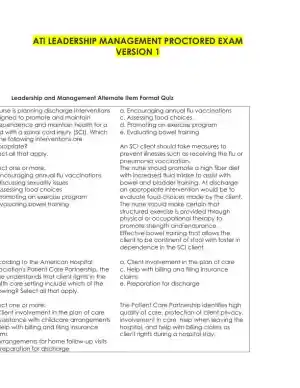 ATI RN Leadership Management Proctored Exam With NGN Version 1 With Answers (29 Solved Questions)