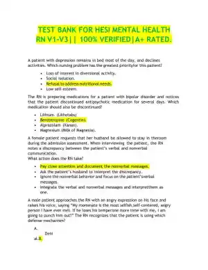 2023 HESI RN Mental Health Test Bank Version 1 With Answers (143 Solved Questions)
