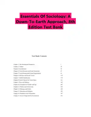 Essentials Of Sociology: A Down-To-Earth Approach, 8th Edition Test Bank