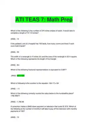 ATI Math Prep Teas Exam with Answers (50 Solved Questions)