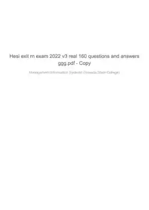 2022 HESI Nevada State College RN Management Information System Exit Real Exam Version 3 With Answers (161 Solved Questions)