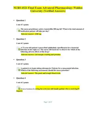 2020 NURS6521 Walden University Advanced Pharmacology Final Exam With Answers (100 Solved Questions)