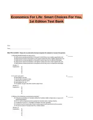 Economics For Life: Smart Choices For You, 1st Edition Test Bank