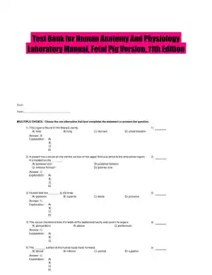 Test Bank for Human Anatomy And Physiology Laboratory Manual, Fetal Pig Version, 11th Edition