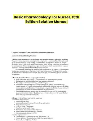 Basic Pharmacology For Nurses, 15th Edition Solution Manual