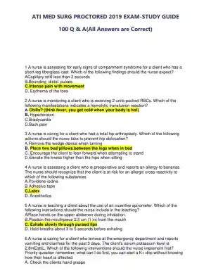 2019 ATI Medical Surgical Proctored Exam with Answers (100 Solved Questions)