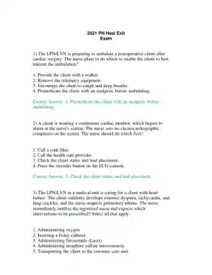 2021 HESI PN Cardiovascular Exit Exam With Answers (140 Solved Questions)