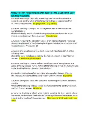 2019 ATI Nutrition Proctored Exam with Answers (99 Solved Questions)