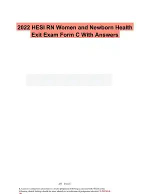 2022 HESI RN Women and Newborn Health Exit Exam Form C With Answers (70 Solved Questions)