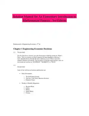 Solution Manual for An Elementary Introduction to Mathematical Finance , 3rd Edition