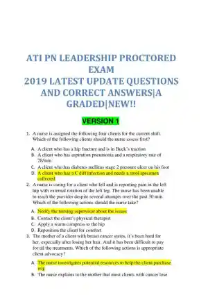 2019 ATI PN Proctored Exam with Answers (21 Solved Questions)