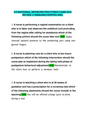 2019 ATI RN Proctored Exam with Answers (58 Solved Questions)