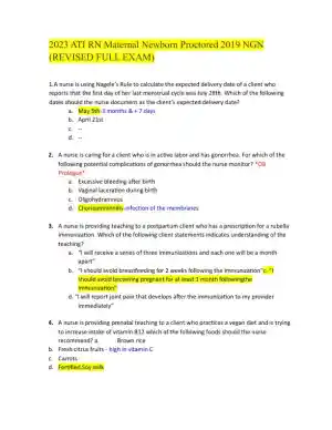 2019 ATI RN Maternal Newborn Proctored Exam NGN With Answers (70 Solved Questions)