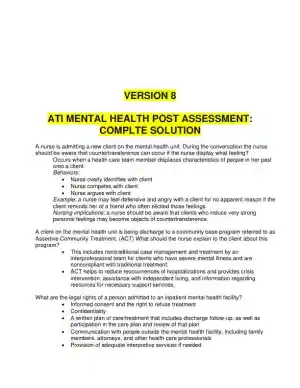 ATI RN Mental Health Proctored Exam NGN Version 8 With Answers (12 Solved Questions)