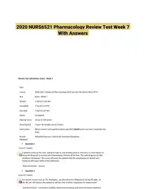 2020 NURS6521 Pharmacology Review Test Week 7 With Answers (101 Solved Questions)