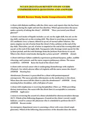 2023 NCLEX Clinical Analysis Review Study Guide Comprehensive With Answers (260 Solved Questions)