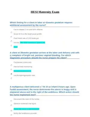 2021 HESI Maternity Practice Exam With Answers (16 Solved Questions)