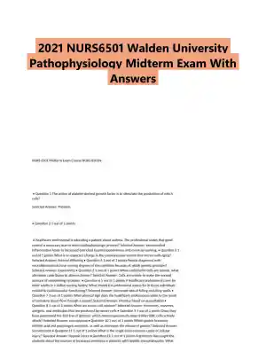 2021 NURS6501 Walden University Pathophysiology Midterm Exam With Answers (101 Solved Questions)