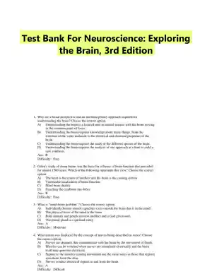 Test Bank For Neuroscience: Exploring the Brain, 3rd Edition