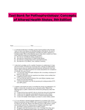 Test Bank for Pathophysiology: Concepts of Altered Health States, 8th Edition