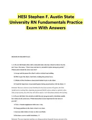 HESI Stephen F. Austin State University RN Fundamentals Practice Exam With Answers (75 Solved Questions)