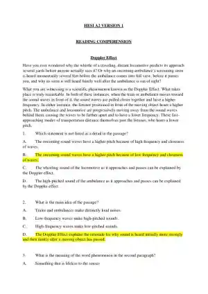 HESI Reading Compehension A2 Exam Version 1 With Answers (48 Solved Questions)