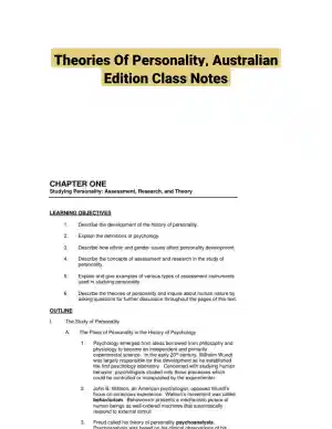 Theories Of Personality, Australian Edition Class Notes