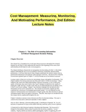 Cost Management: Measuring, Monitoring, And Motivating Performance, 2nd Edition Lecture Notes