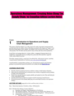 Operations Management: Creating Value Along The Supply Chain, 1st Canadian Edition Lecture Notes