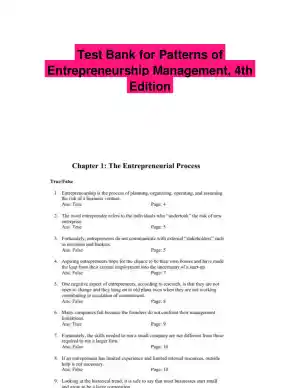 Test Bank for Patterns of Entrepreneurship Management, 4th Edition