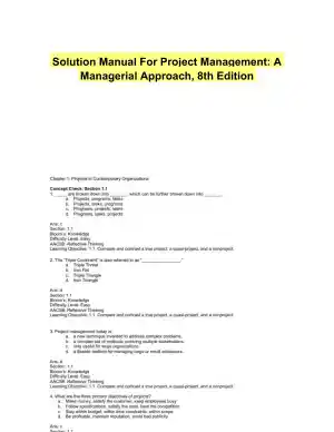 Solution Manual For Project Management: A Managerial Approach, 8th Edition