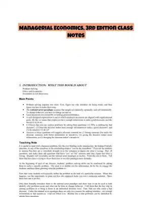 Managerial Economics, 3rd Edition Class Notes